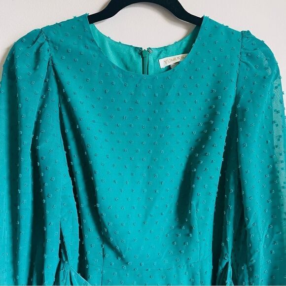 NWT YUMI KIM Daphne Faux Wrap Dress - Jewel Emerald Swiss Dot Small - Picture 5 of 12